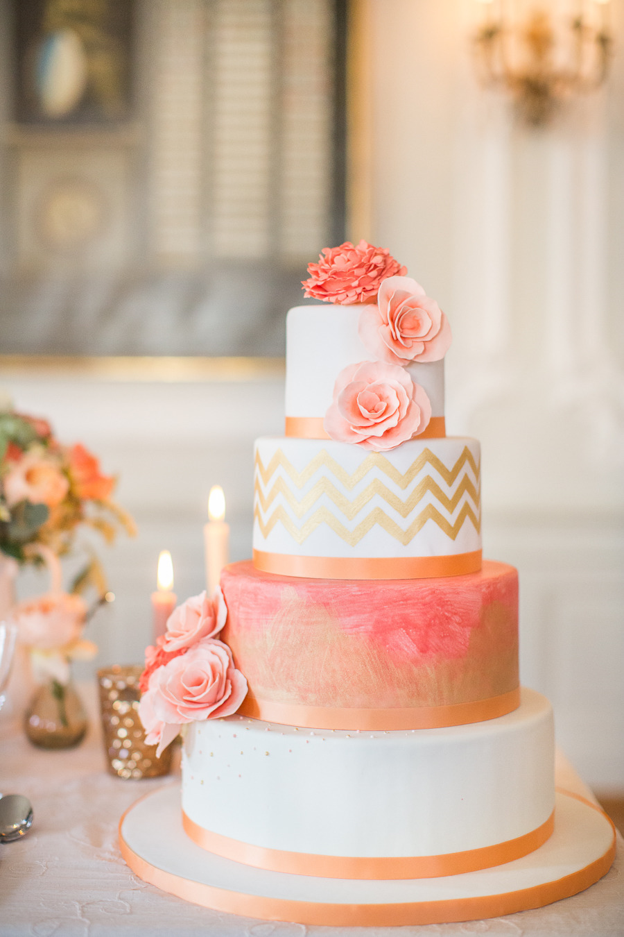 Gold and Coral Wedding Cake Gold and Coral Wedding Cake
