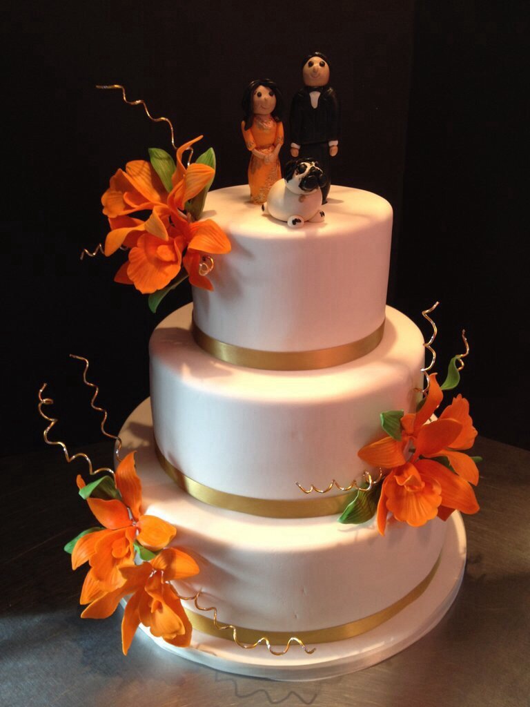 Gold and Coral Wedding Cake