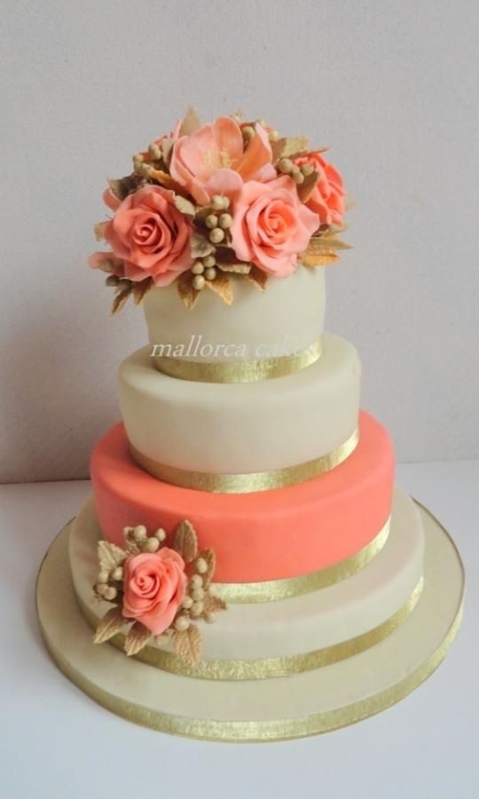 Gold and Coral Wedding Cake Gold and Coral Wedding Cake