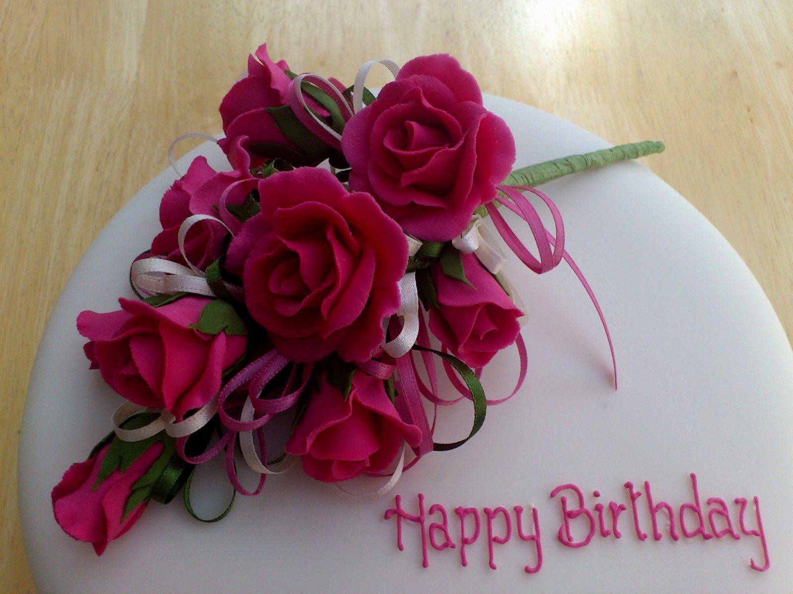Happy Birthday Cake with Pink Roses