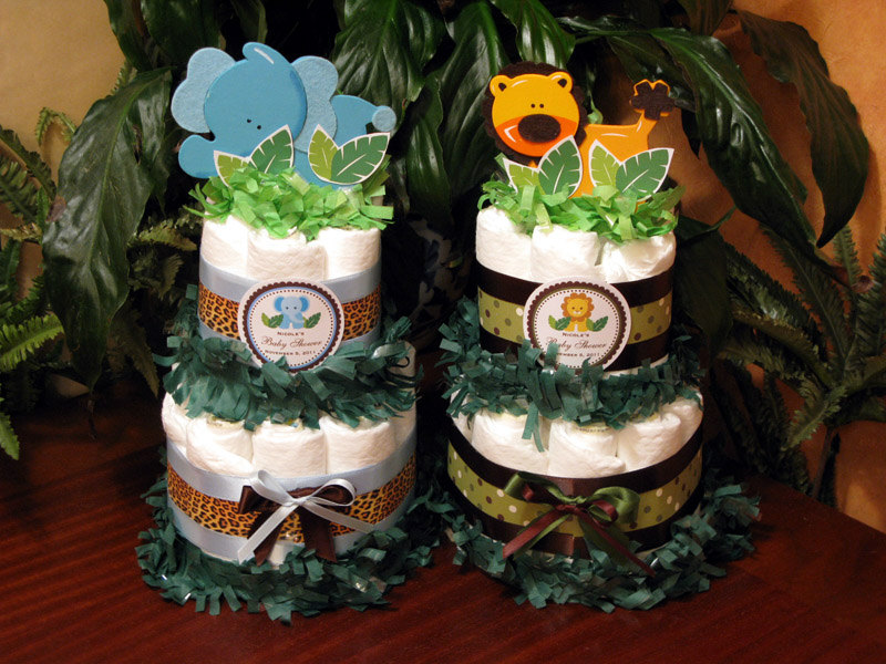 Jungle Safari Baby Shower Diaper Cake Centerpieces