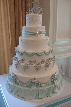 Mint Green and Silver Wedding Cake