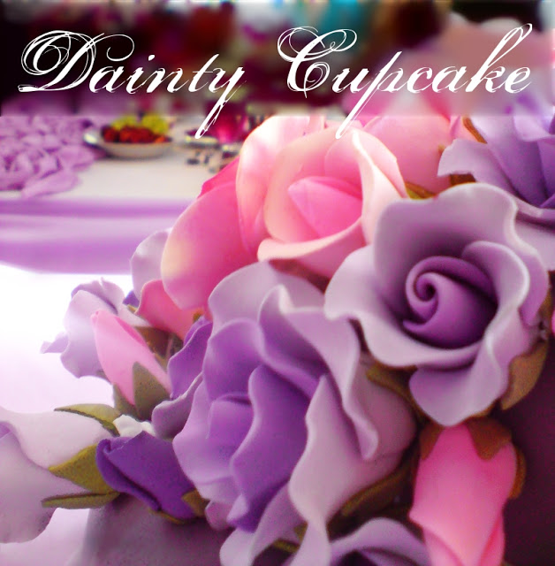 Pink and Purple Roses Wedding Cake