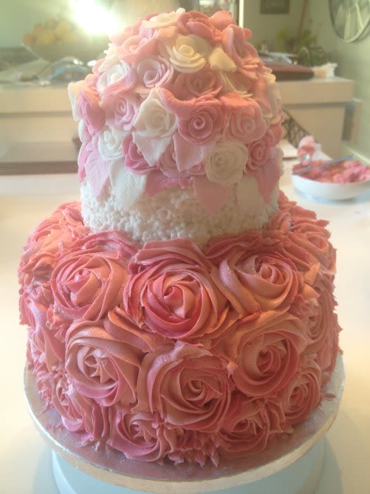 Pink Cake with Buttercream Roses