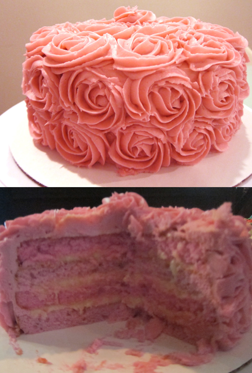 Pink Cake with Buttercream Roses