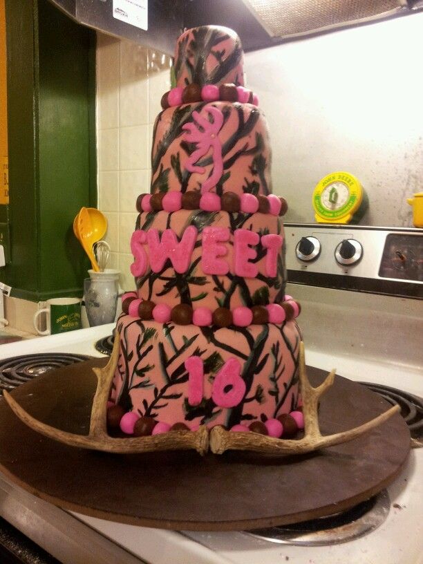 Pink Camo Sweet 16 Birthday Cake