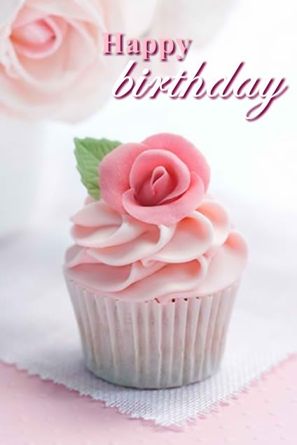 Pink Roses Happy Birthday Cupcake