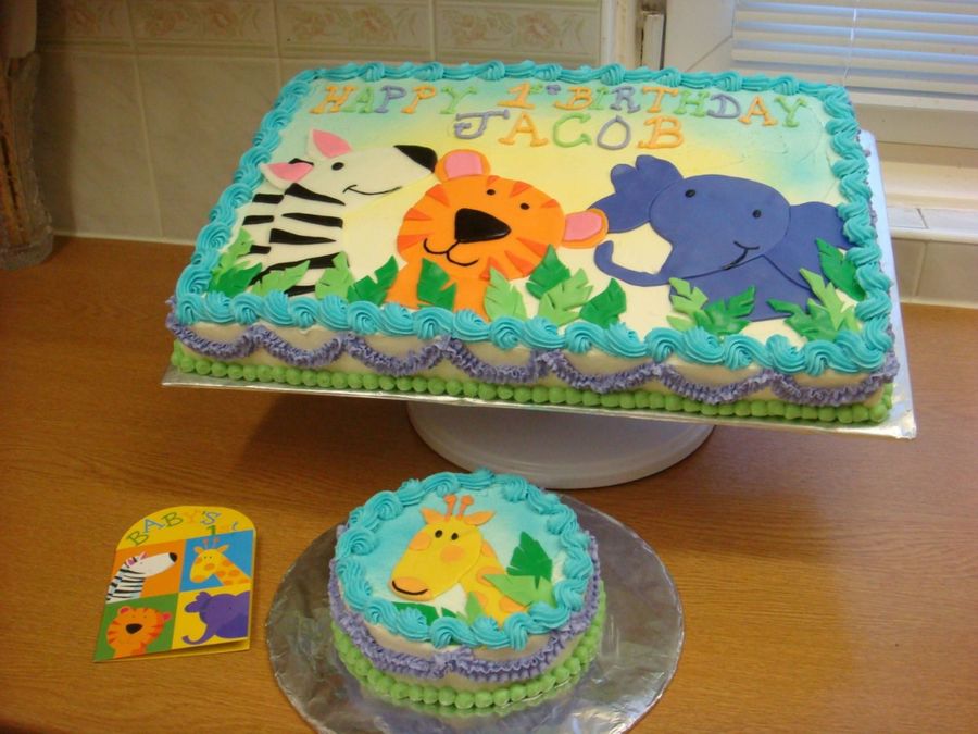Round Jungle Animal Birthday Sheet Cakes