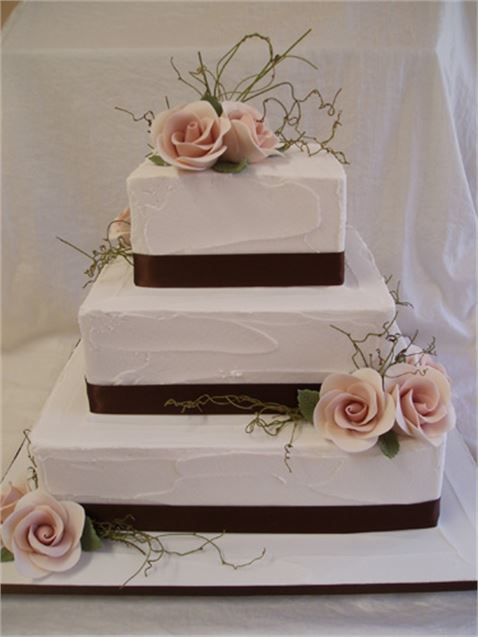 Square Wedding Cake with Flowers Square Wedding Cake with Flowers