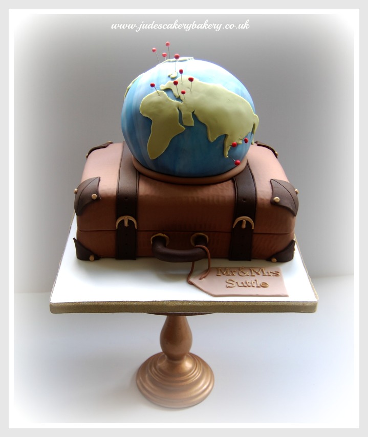 Suitcase and Globe Wedding Cake