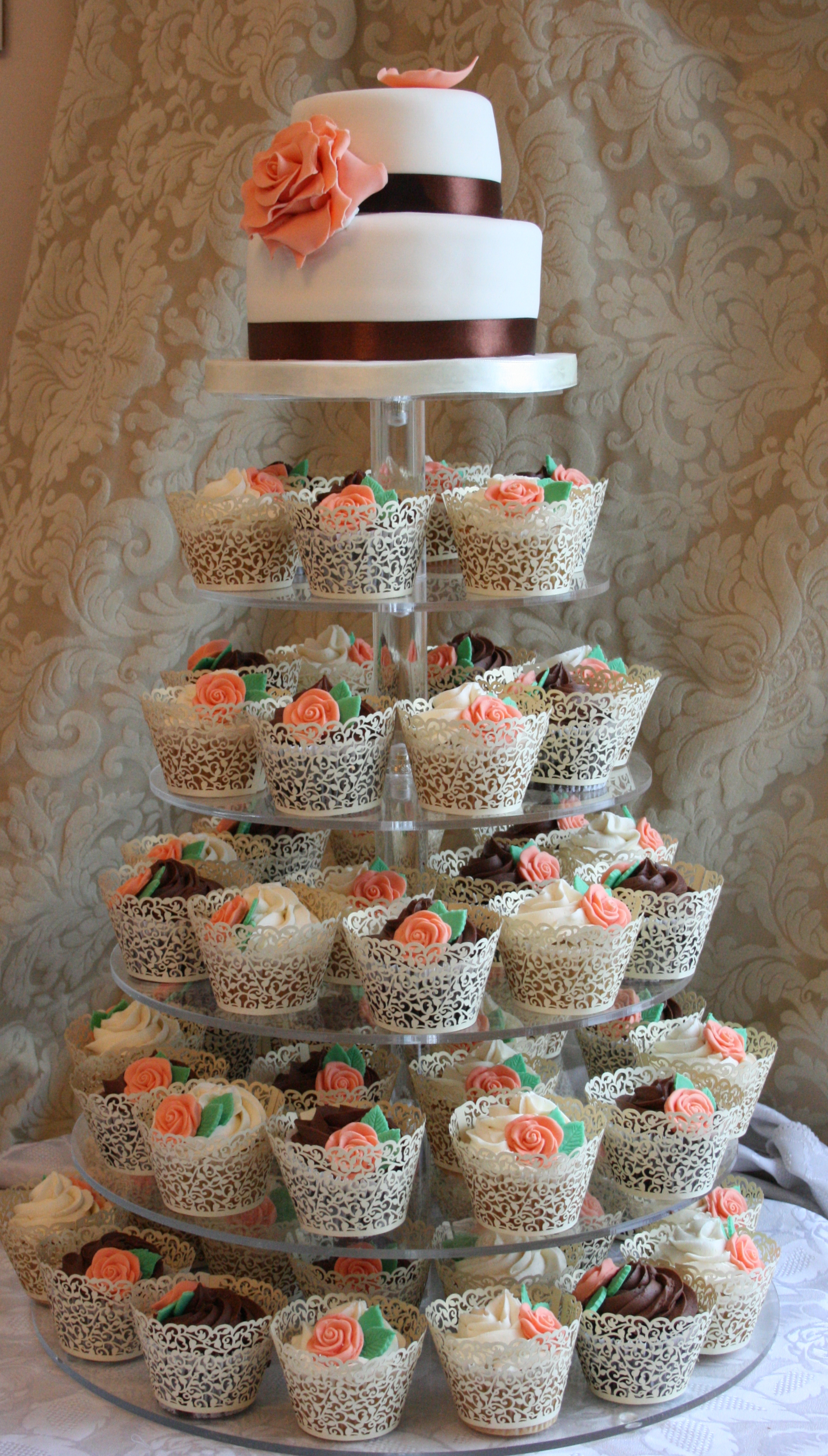 Top 2 Tier Wedding Cake with Cupcakes