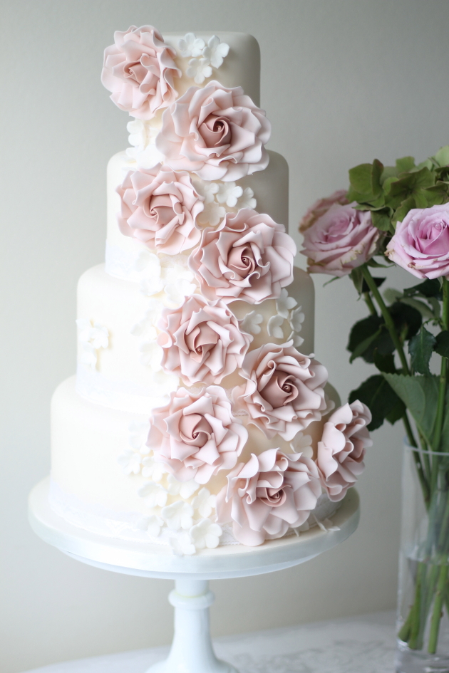 Wedding Cake with Cascading Roses