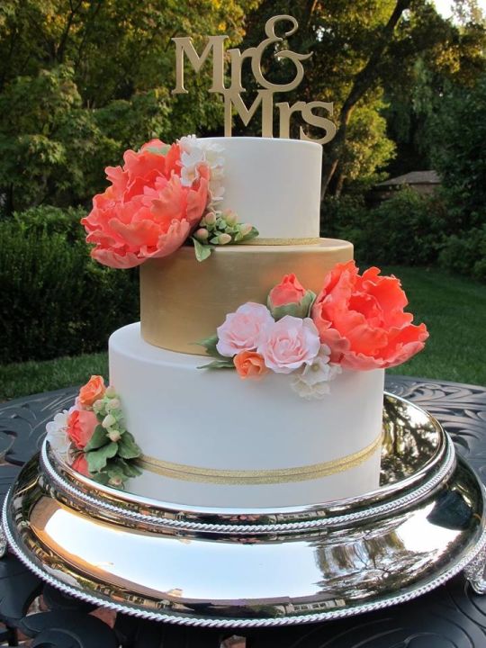 Wedding Cake with Coral and Gold