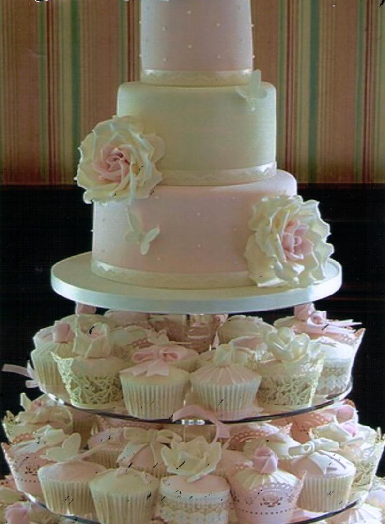 Wedding Cake with Cupcake Tier