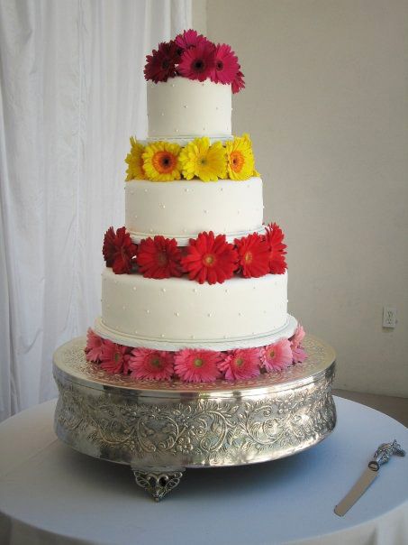 Wedding Cake with Gerbera Daisies