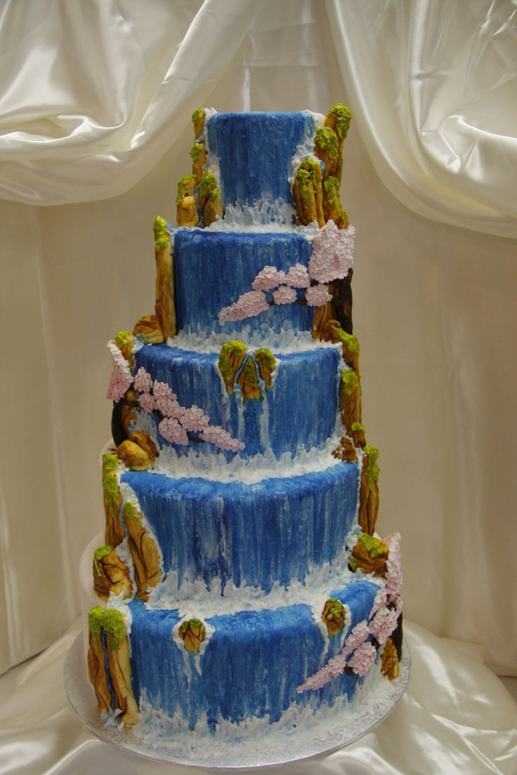 Wedding Cakes with Waterfall and Trees