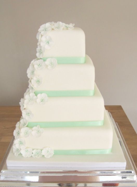 White and Mint Wedding Cake
