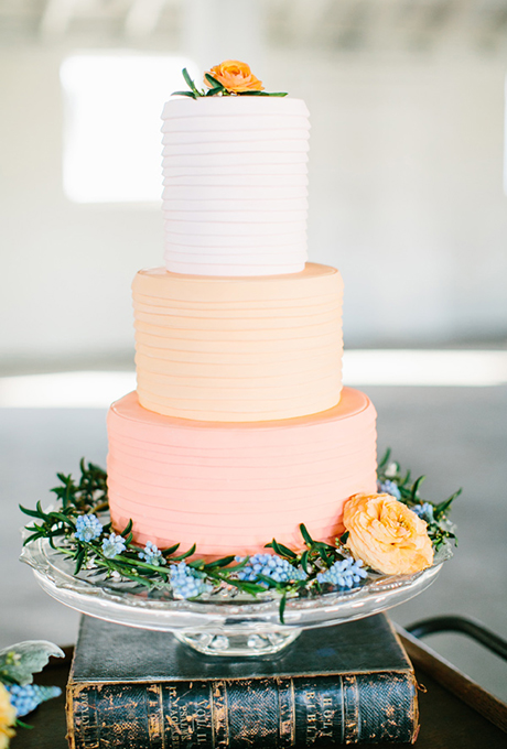 White and Peach Ombre Wedding Cake