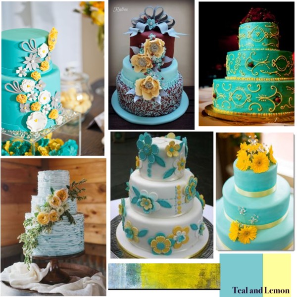 Yellow and Teal Wedding Cake