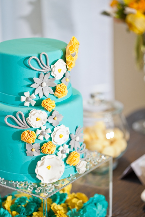 Yellow and Turquoise Wedding Cakes