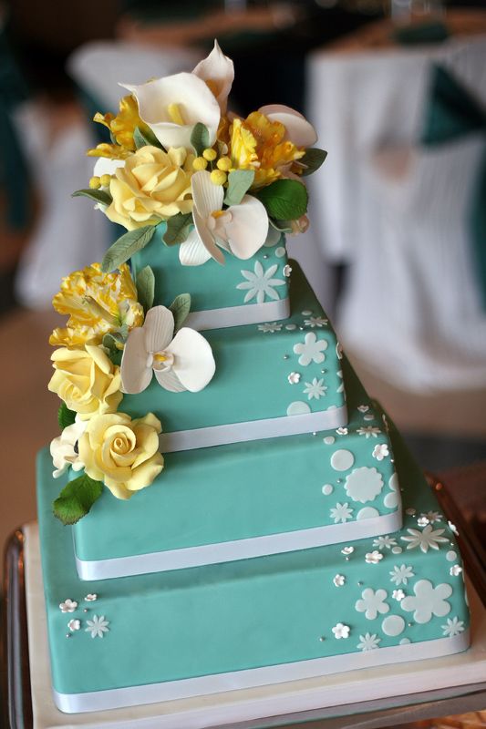 Yellow and Turquoise Wedding Cakes