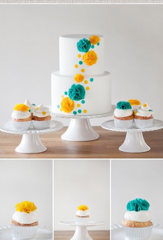 Yellow and Turquoise Wedding Cakes