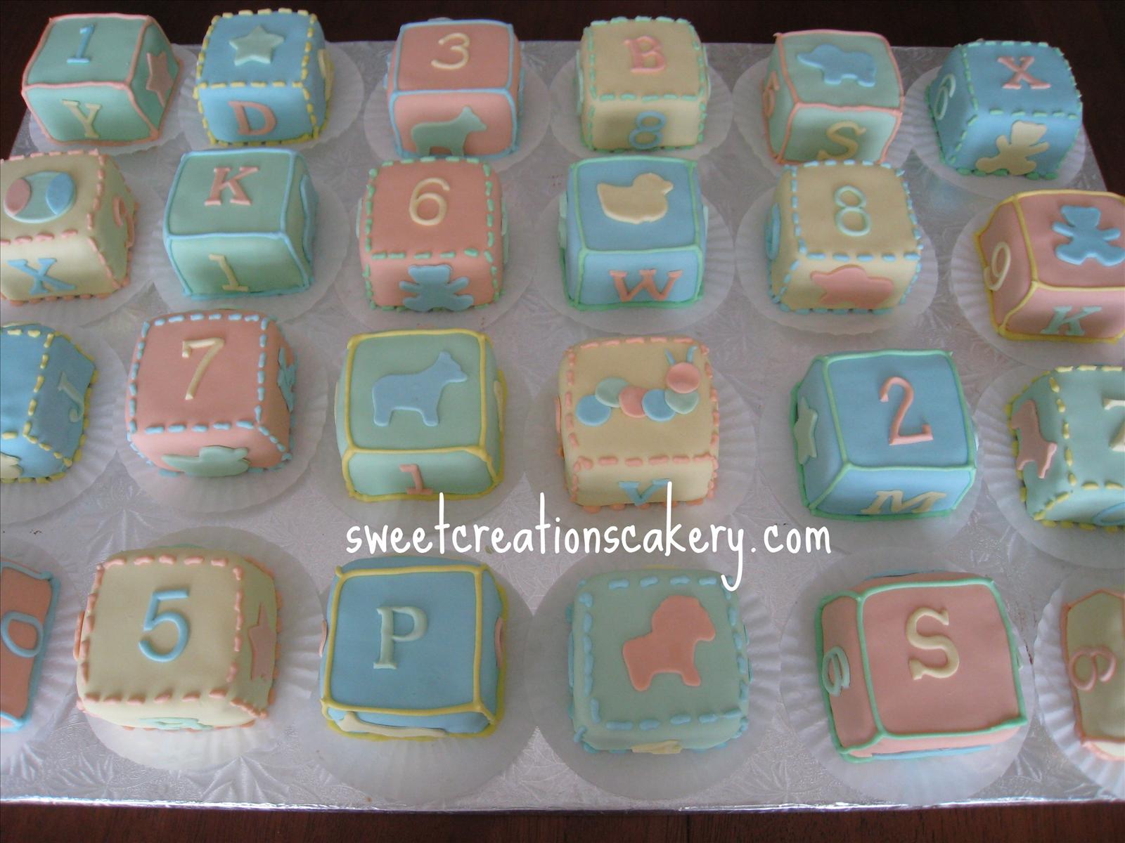 Baby Blocks Shower Cakes with Cupcakes