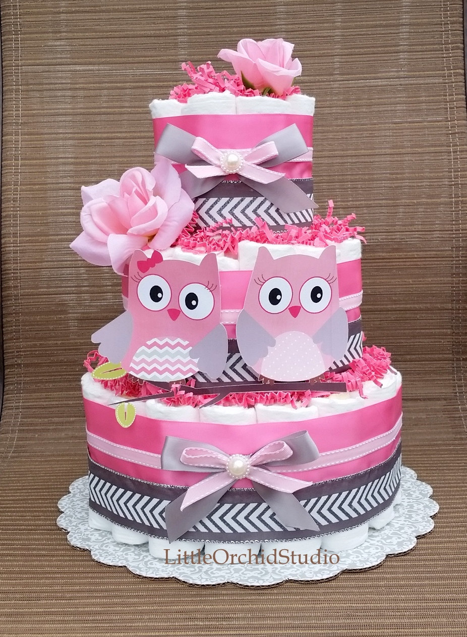 Baby Girl Owl Diaper Cake Baby Girl Owl Diaper Cake