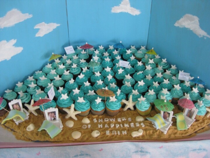 Beach Theme Bridal Shower Cupcakes Idea