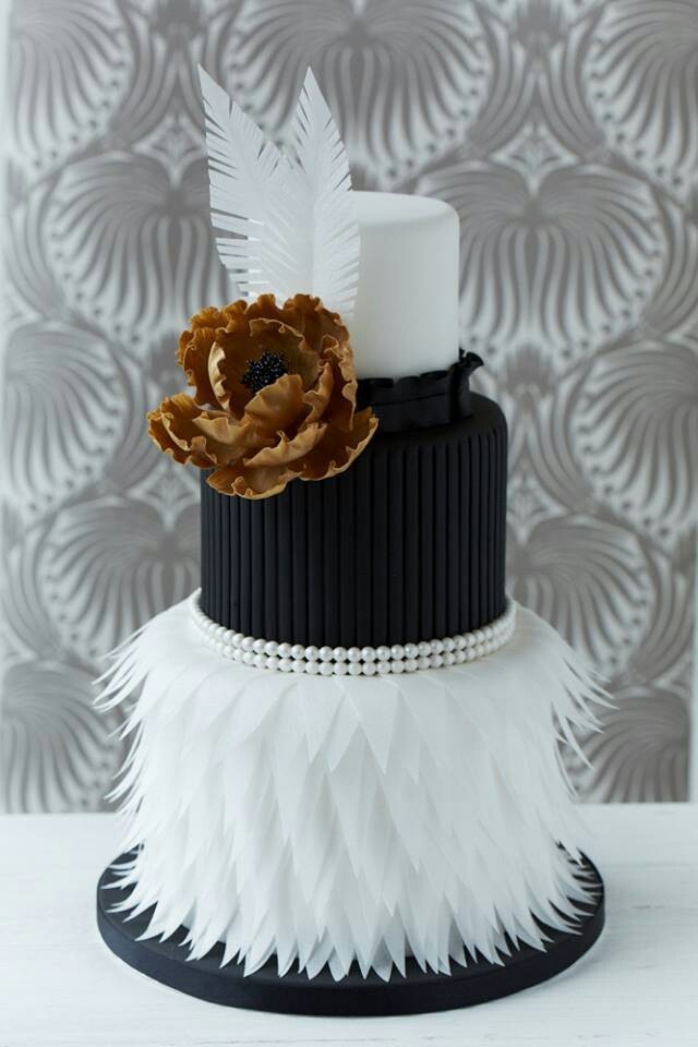 Black and White Gold Unique Wedding Cake