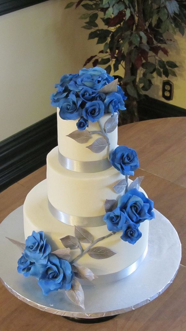 Blue and Silver Wedding Cake