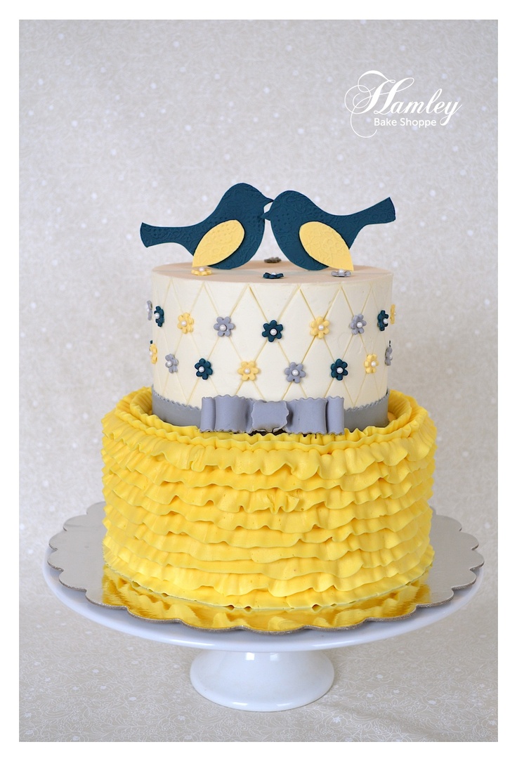 Blue and Yellow Bridal Shower Cake