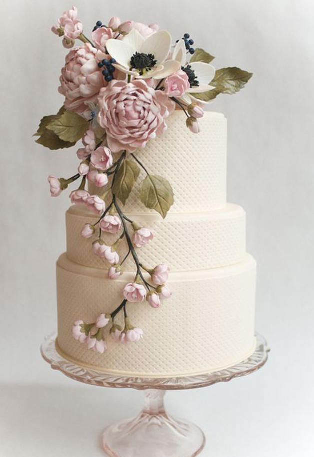 Blush Wedding Cake with Flowers