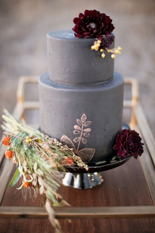 Burgundy Grey Wedding Cake
