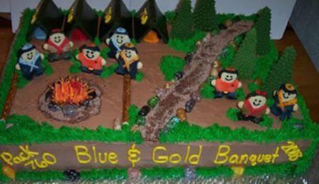 Camping Boy Scouts Blue and Gold Cake