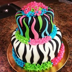 Colorful Girls Zebra Birthday Cakes