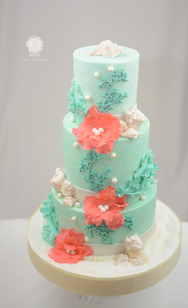 Coral Beach Themed Wedding Cake Coral Beach Themed Wedding Cake