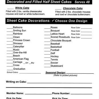 Costco Sheet Cake Order Form