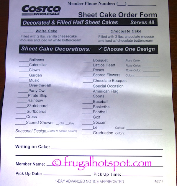 Costco Sheet Cake Order Form