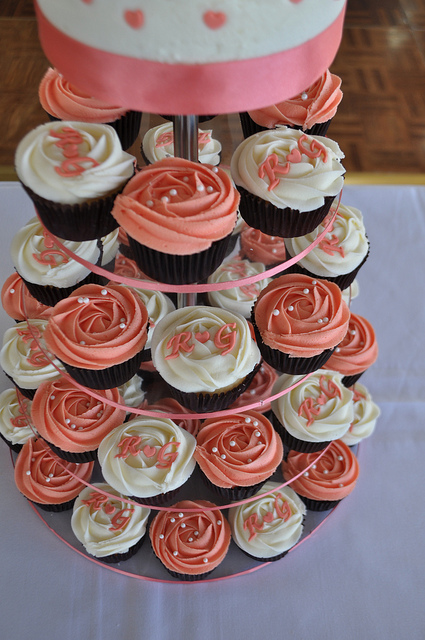 Cream and Coral Wedding Cupcakes