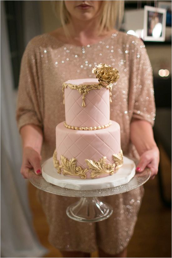 Gold and Pink Bridal Shower Cake