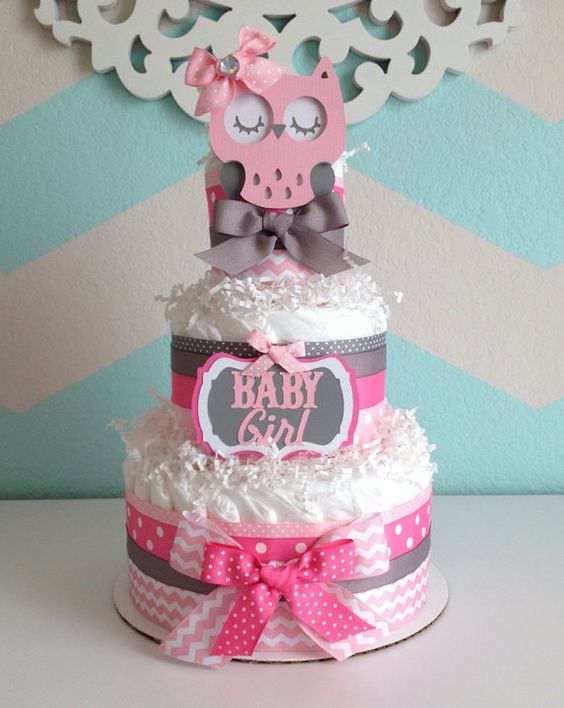 Gray and Pink Owl Baby Shower Cakes Gray and Pink Owl Baby Shower Cakes