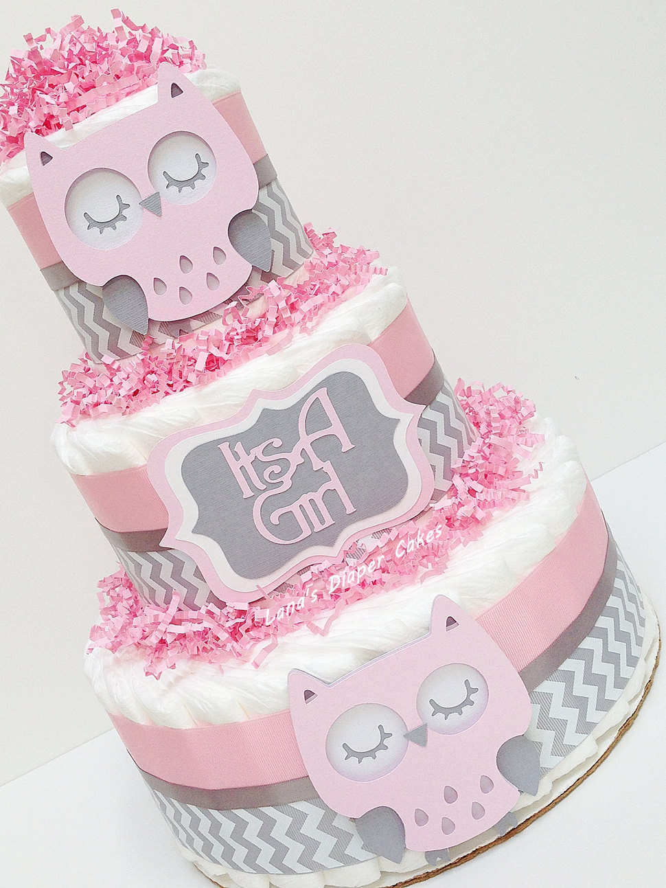 Gray and Pink Owl Baby Shower Cakes