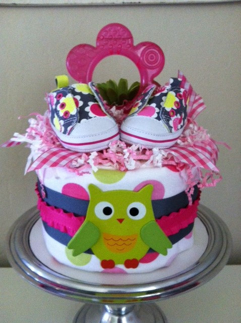 Gray and Pink Owl Baby Shower Cakes