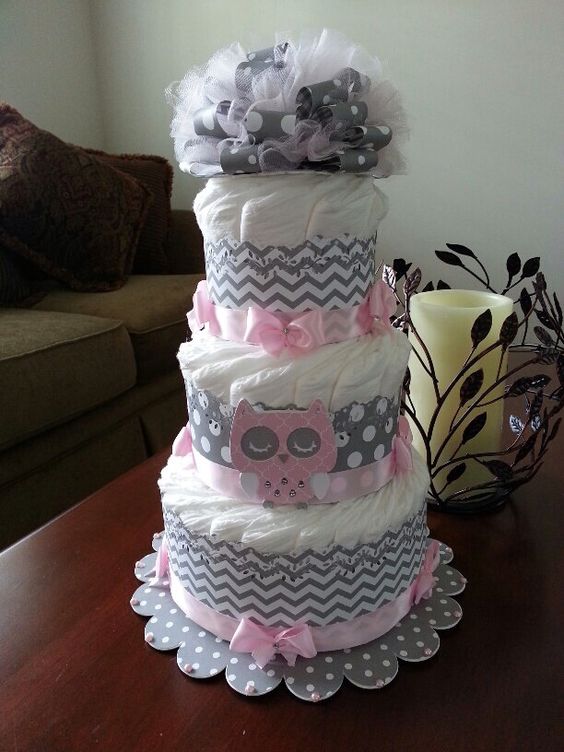 Gray and Pink Owl Baby Shower Cakes