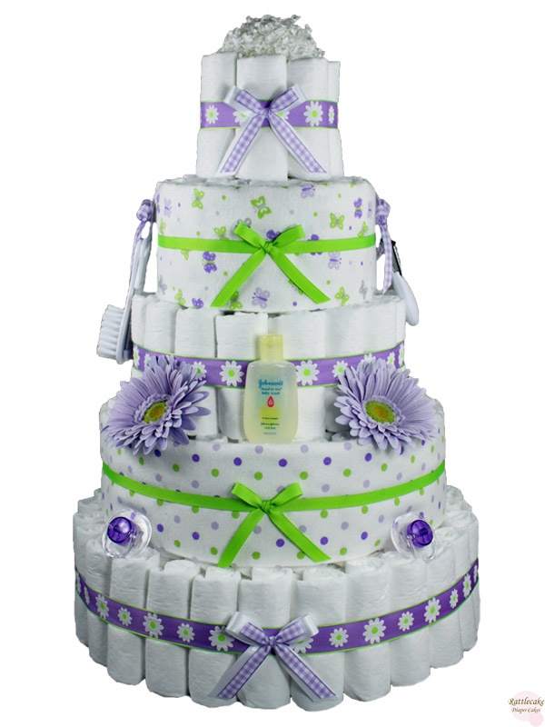 Lime Green and Purple Baby Shower Cake