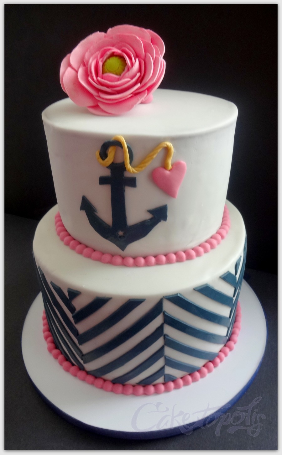 Navy and Pink Nautical Baby Shower Cake