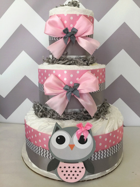 11 Photos of Pink And Gray Baby Girl Diaper Cakes Owls 11 Photos of Pink And Gray Baby Girl Diaper Cakes Owls