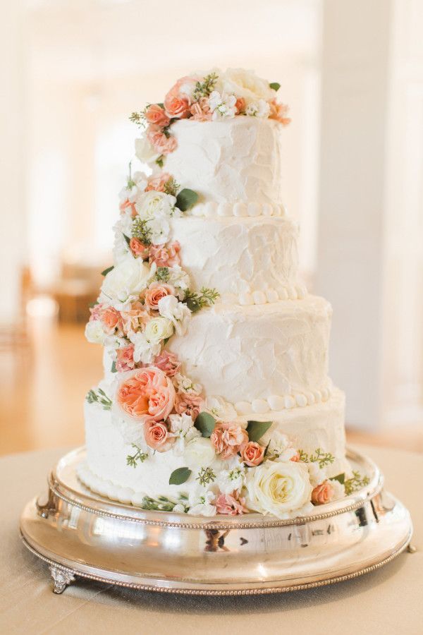 Peach Wedding Cake with Flowers