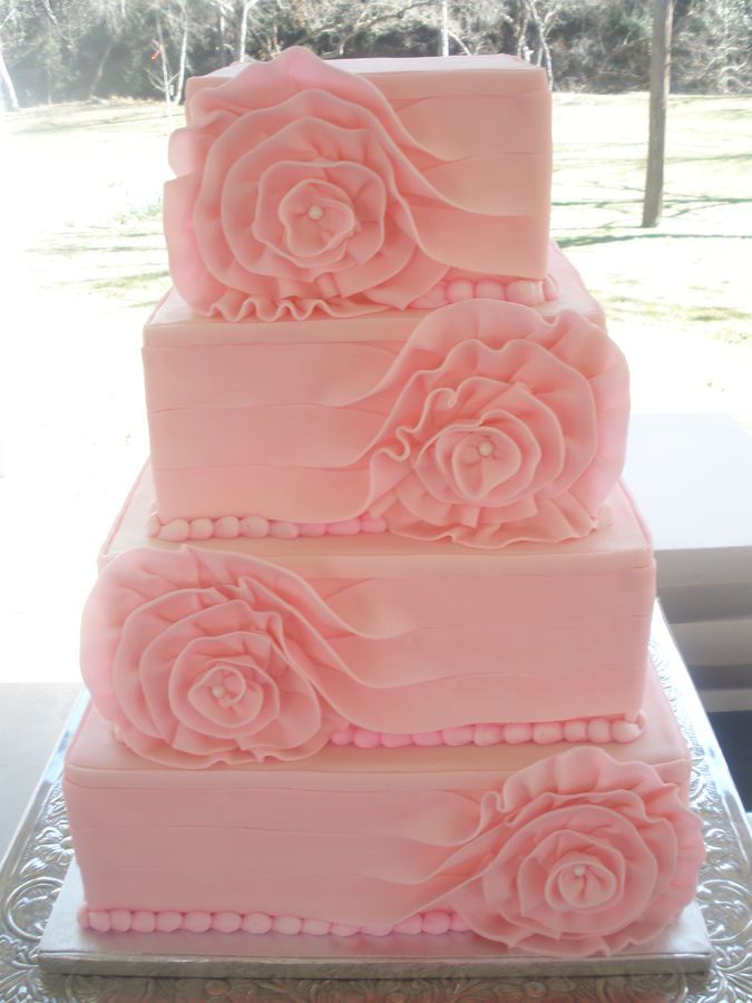 Pink 4 Tier Square Cake